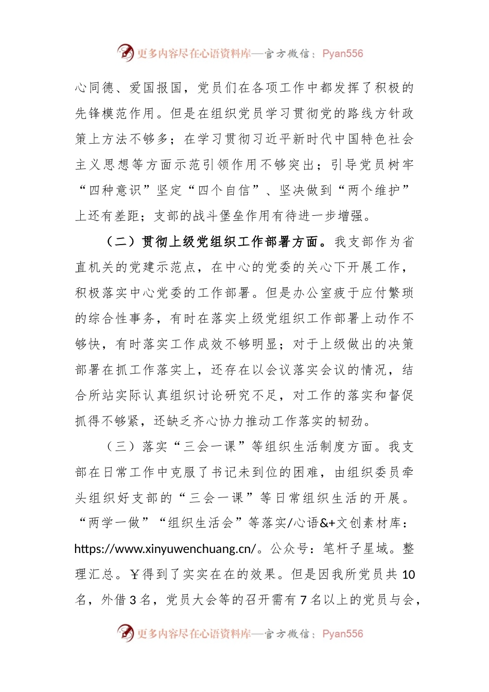 某所党支部班子年度组织生活会对照检查材料.docx_第2页