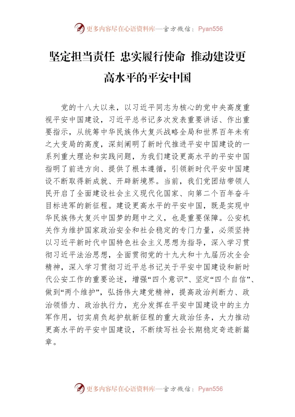 王小洪：坚定担当责任 忠实履行使命 推动建设更高水平的平安中国.docx_第1页