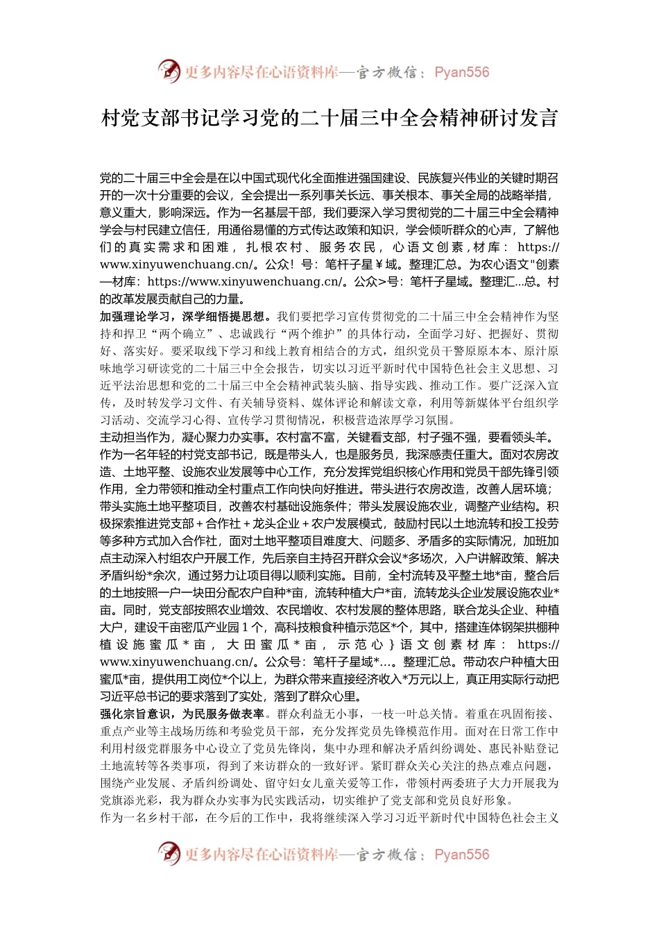 村党支部书记学习党的二十届三中全会精神研讨发言.docx_第1页