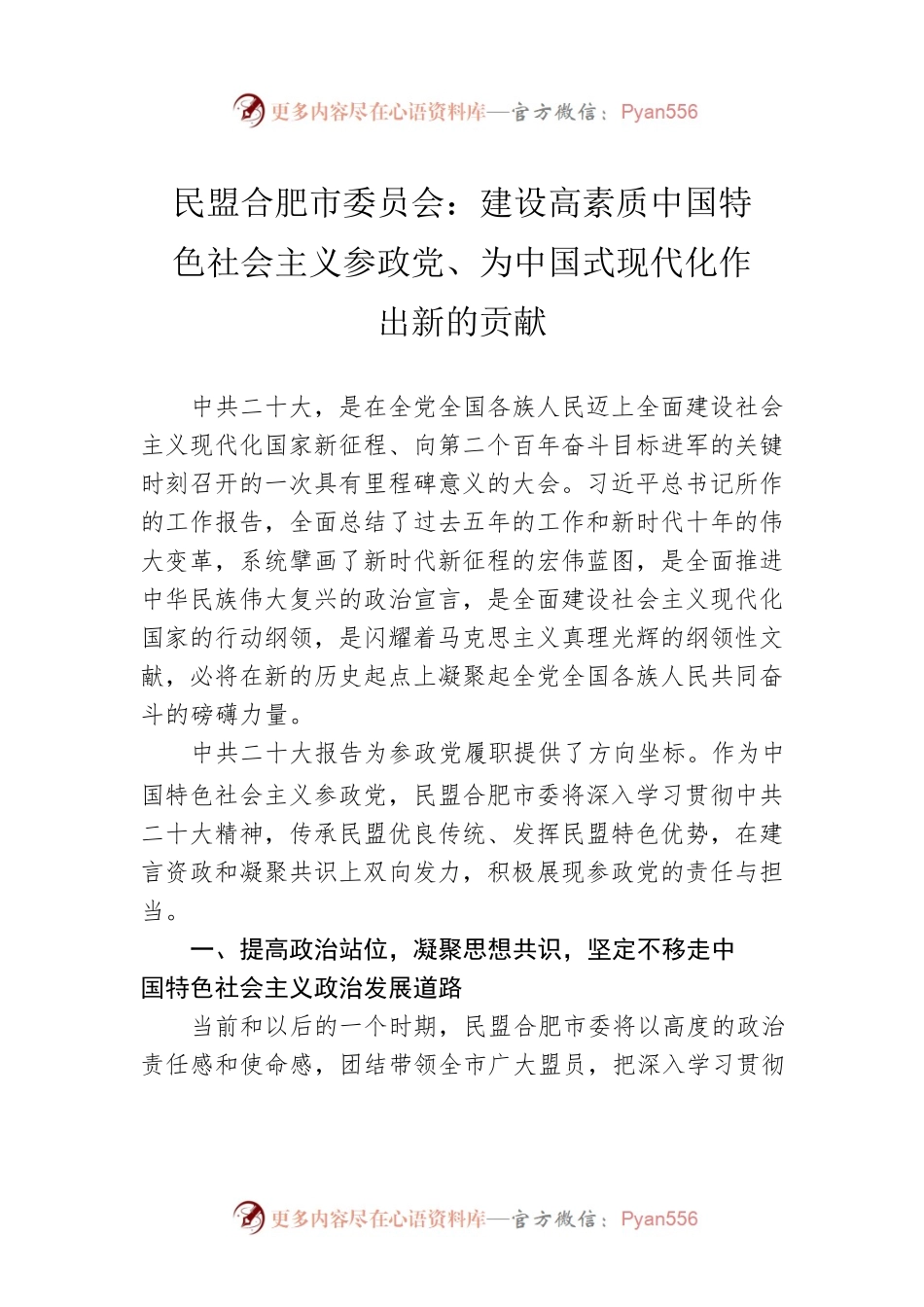 民盟合肥市委员会：建设高素质中国特色社会主义参政党、为中国式现代化作出新的贡献（20221111）.docx_第1页