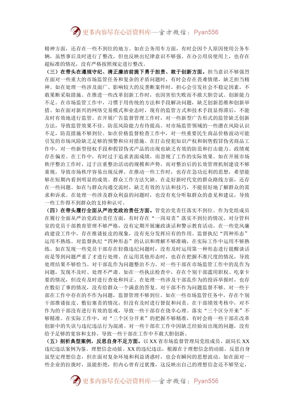 某市市场监管局领导班子成员关于2024年度民主生活会个人对照查摆剖析材料.docx_第2页