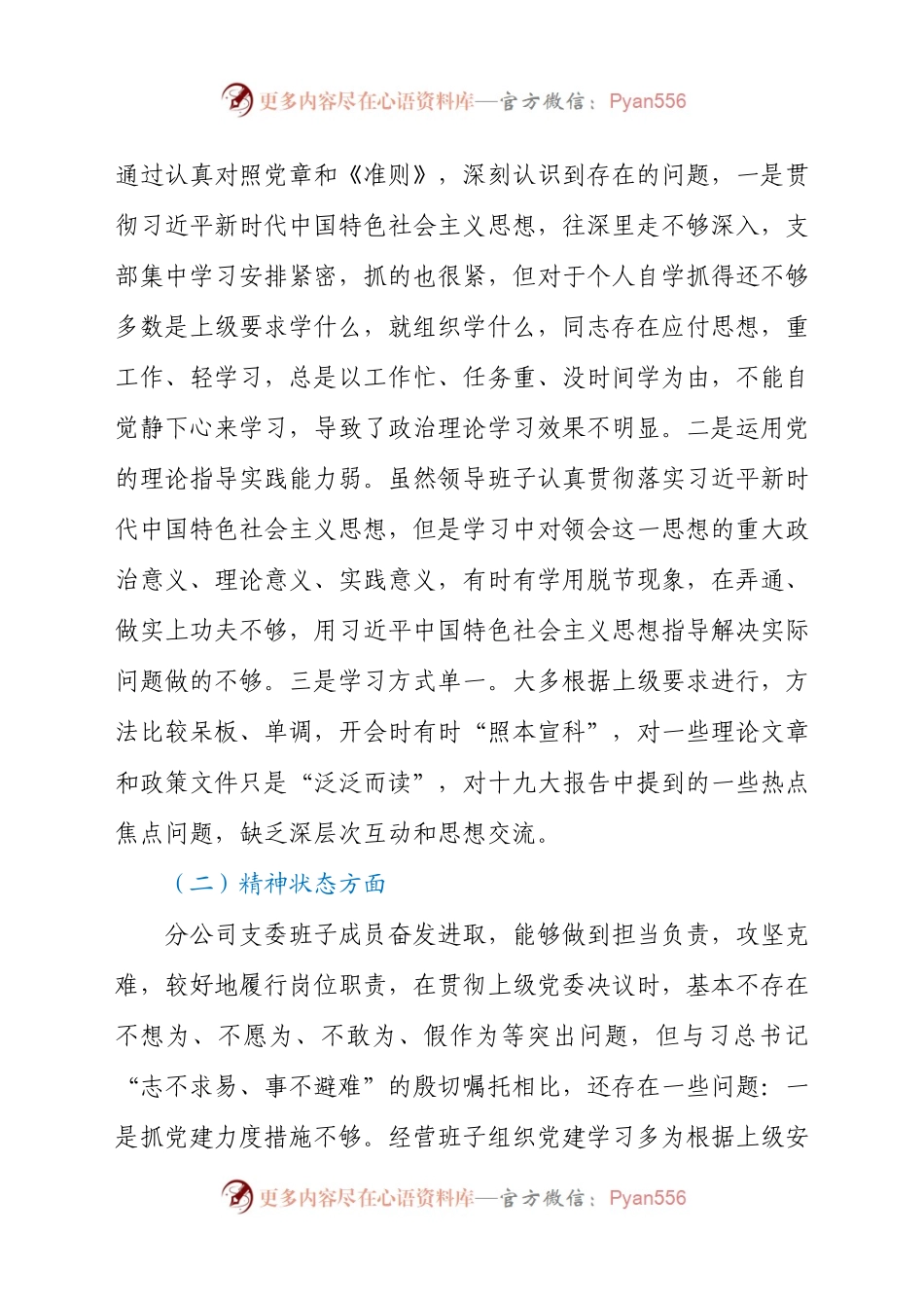 某公司组织生活会班子对照检查材料参考范文.docx_第2页