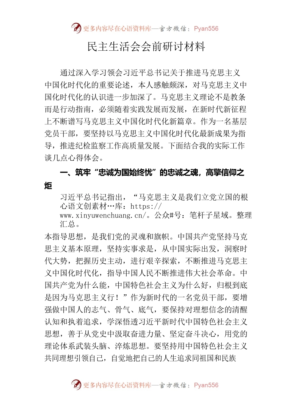 民主生活会会前研讨材料.docx_第1页