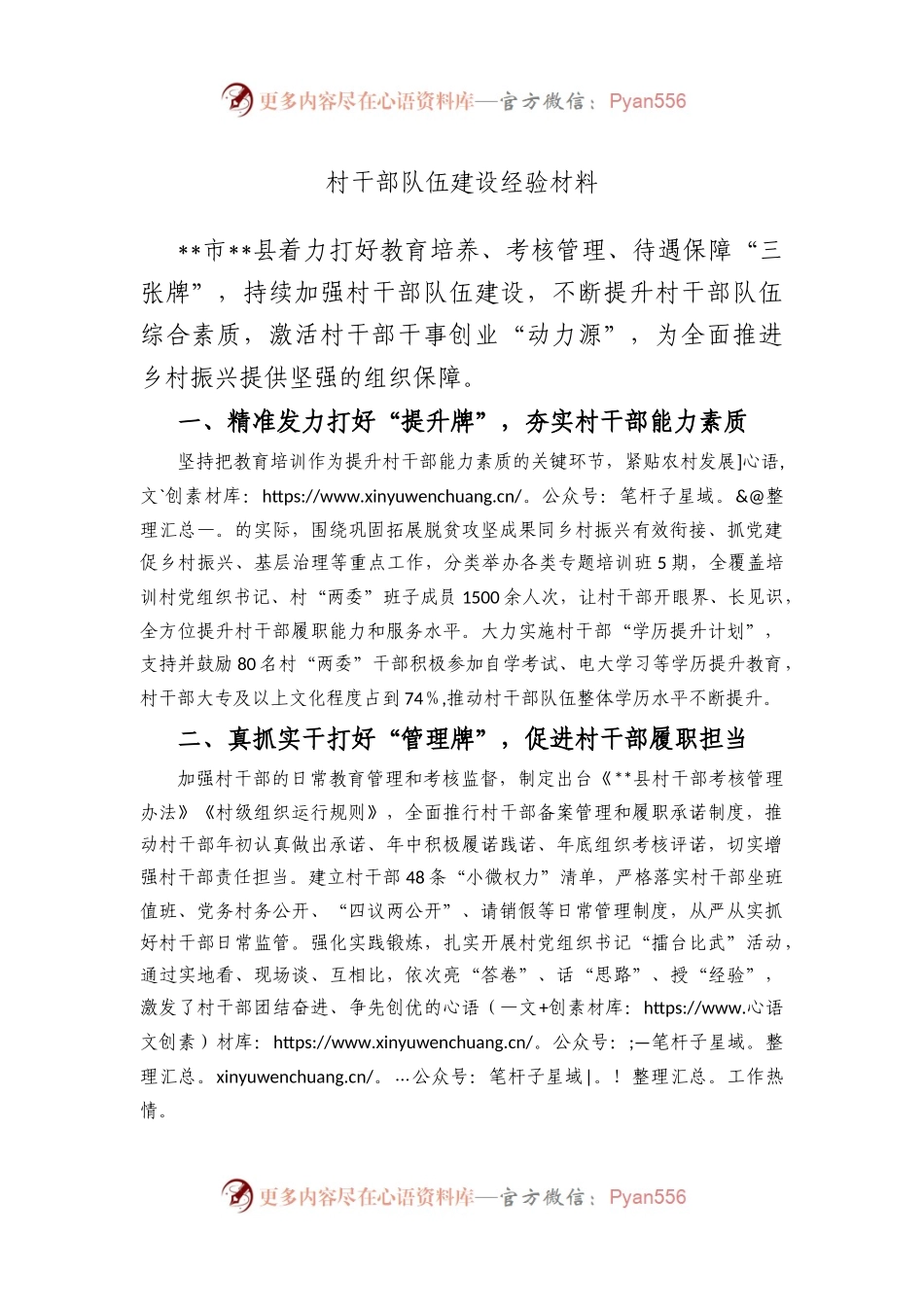村干部队伍建设经验材料.docx_第1页