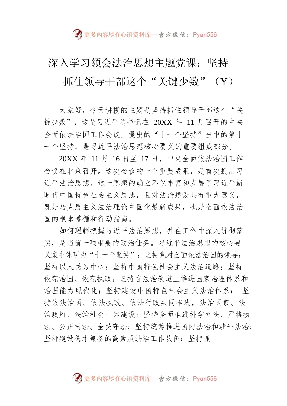 深入学习领会法治思想主题党课：坚持抓住领导干部这个“关键少数”（Y）.docx_第1页