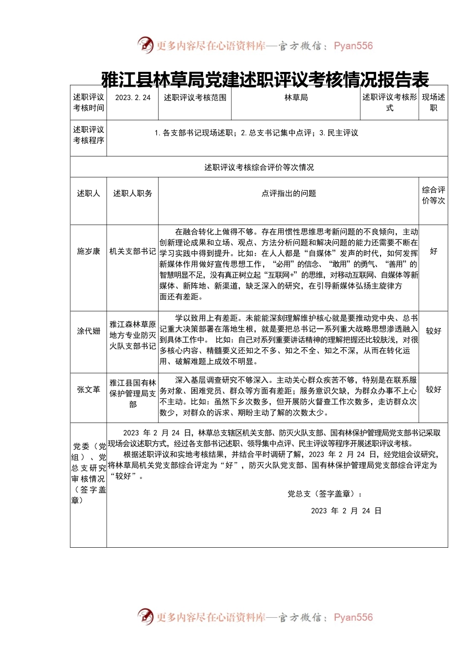 林草局党建述职评议考核情况报告表.docx_第1页