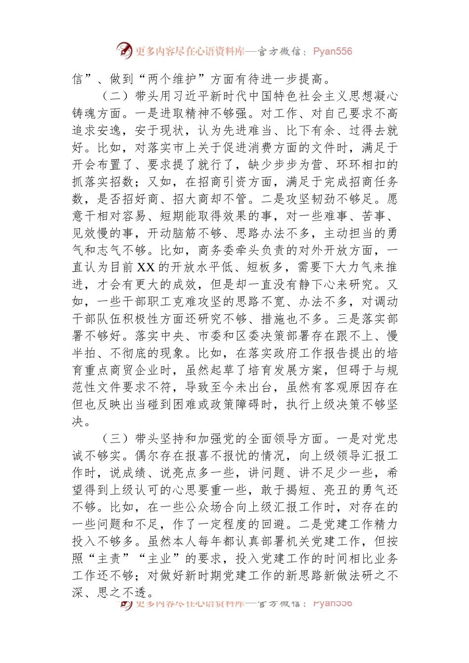 某区商务局主要领导2022年民主生活会个人对照检查材料.docx_第2页