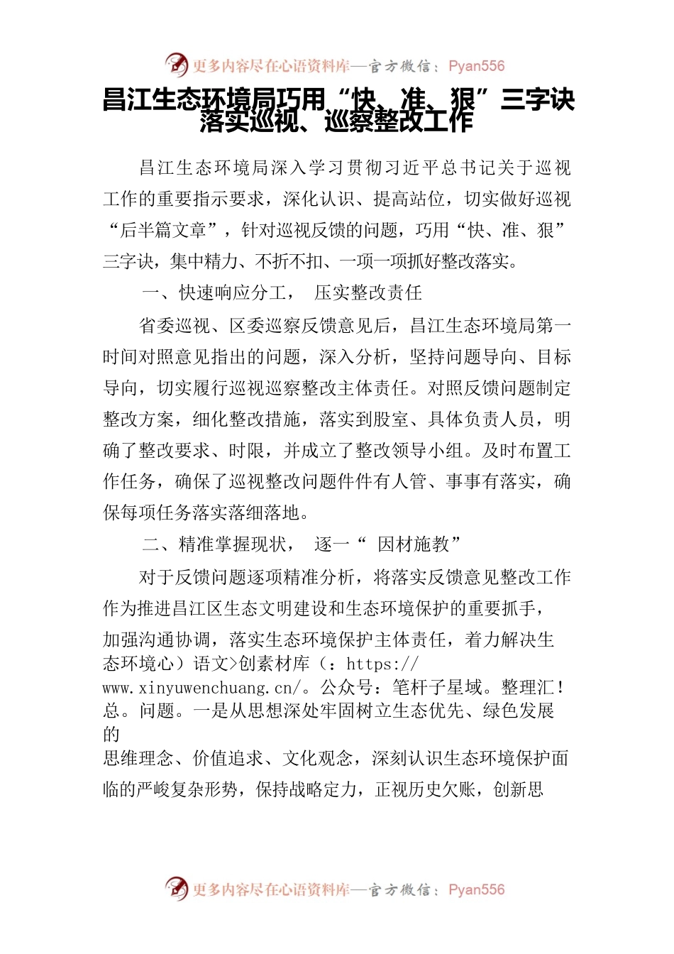 生态环境局巧用“快、准、狠”三字诀落实巡视、巡察整改工作.docx_第1页