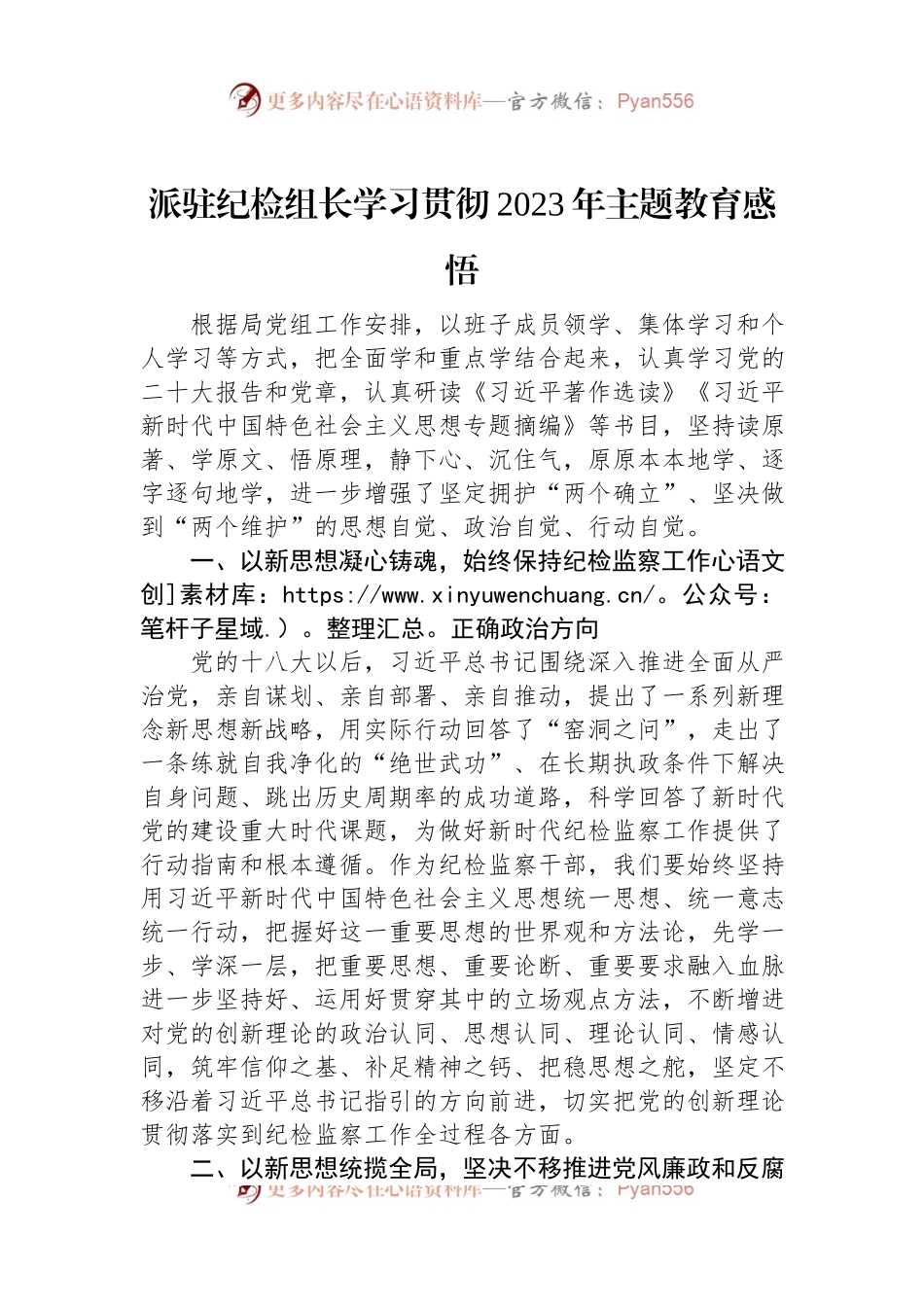 派驻纪检组长学习贯彻2023年主题教育感悟.docx_第1页