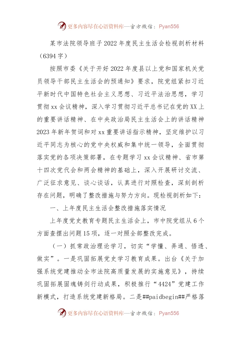 某市法院领导班子2022年度民主生活会检视剖析材料.docx_第1页