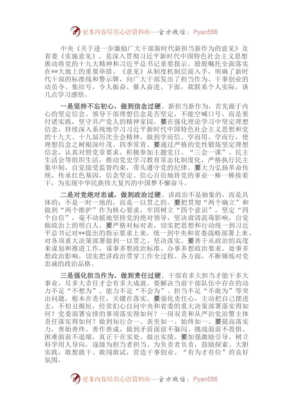 班子成员在党委中心组学习贯彻《关于进一步激励广大干部新时代新担当新作为的意见》议题上的体会发言.docx_第1页