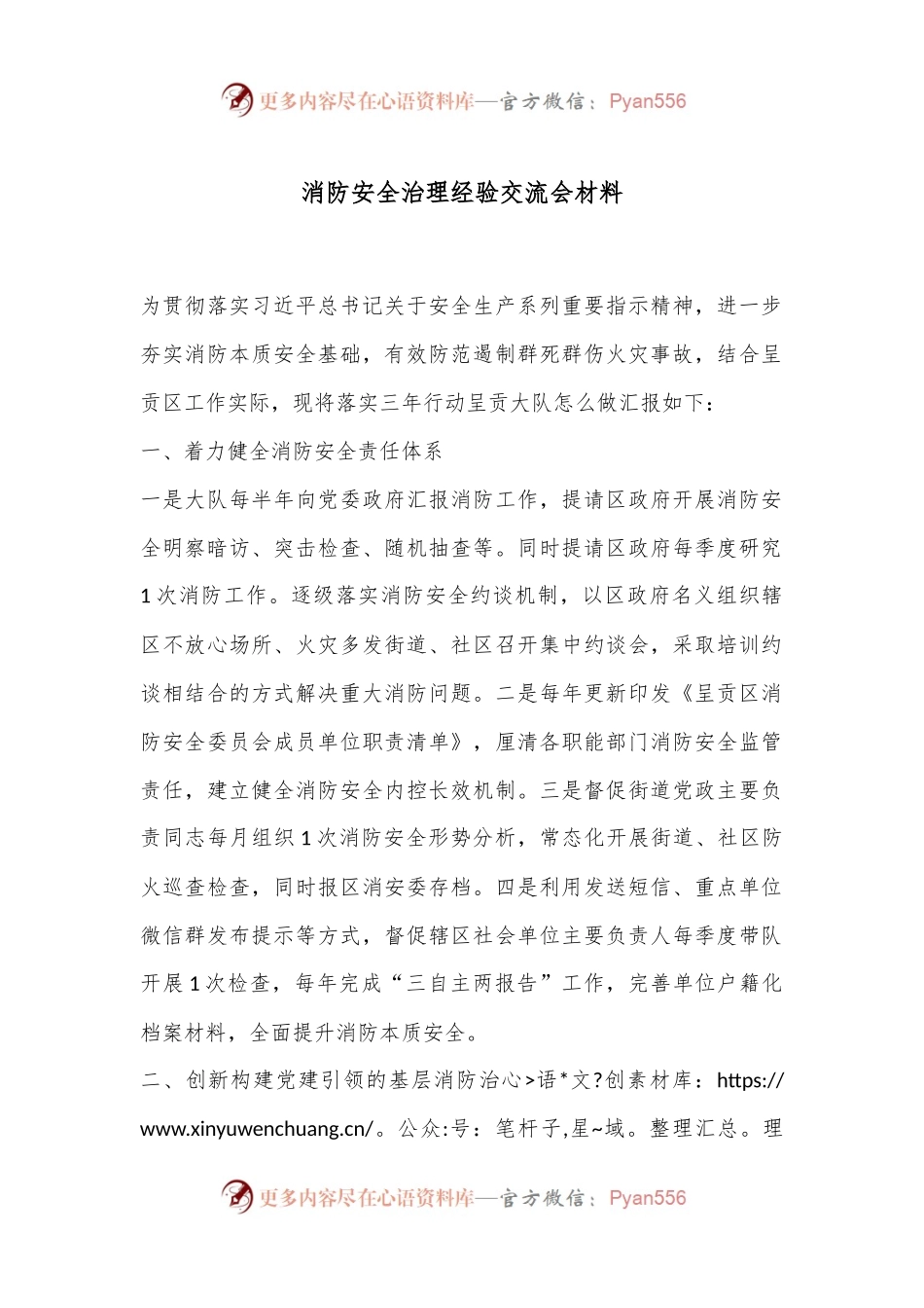 消防安全治理经验交流会材料.docx_第1页