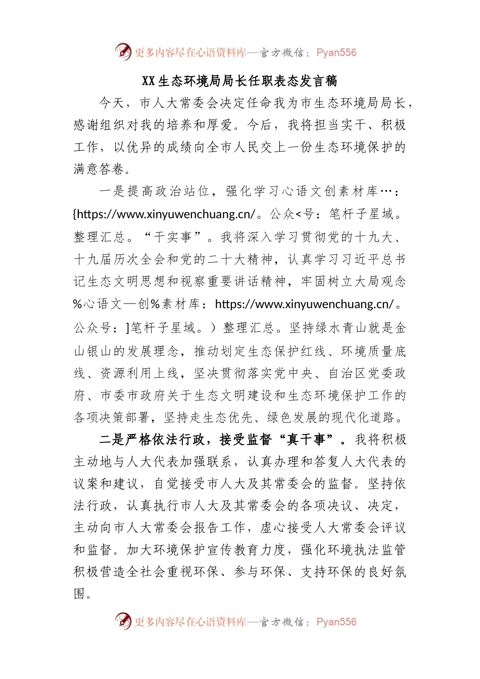 生态环境局局长任职表态发言稿.docx_第1页