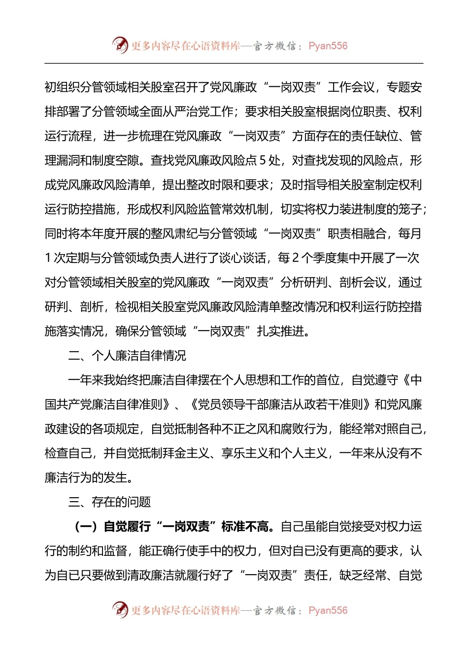 班子成员个人履行全面从严治党一岗双责和廉洁自律情况报告.docx_第2页
