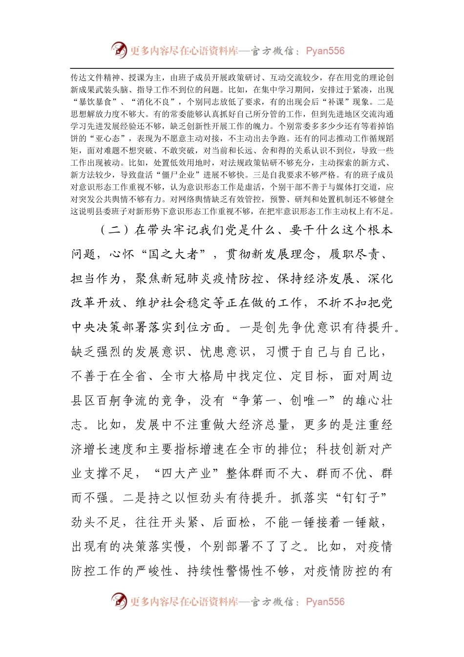 班子2021年专题民主生活会对照检查材料[县].docx_第2页