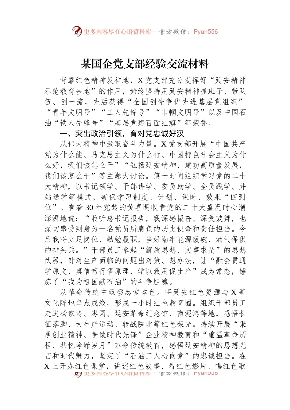 某国企党支部经验交流材料.docx_第1页