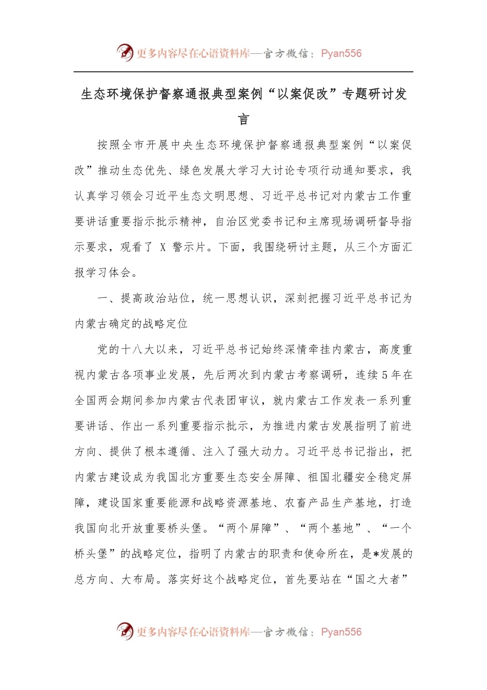 生态环境保护督察通报典型案例“以案促改”专题研讨发言.docx_第1页