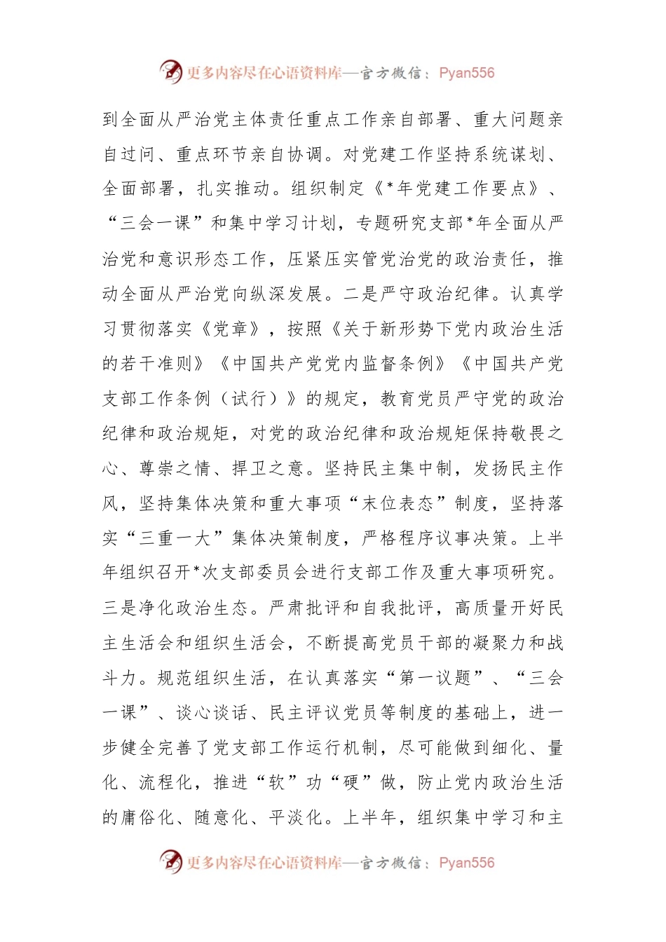有关2023年上半年党支部书记落实全面从严治党主体责任情况报告.docx_第2页