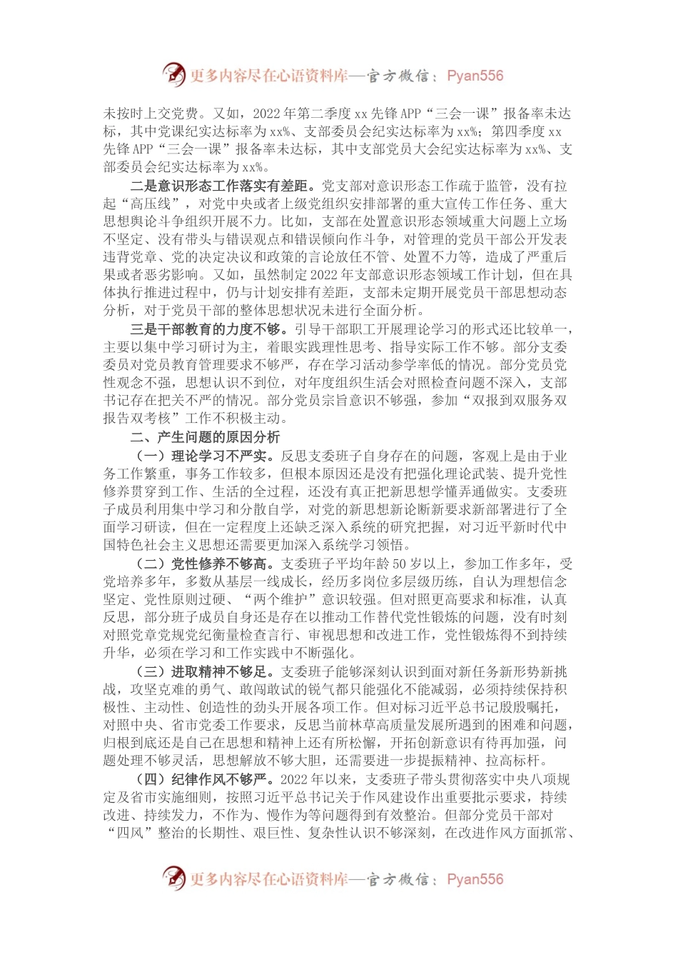 林业和草原局机关党支部班子2022年度组织生活会对照检查材料.docx_第2页