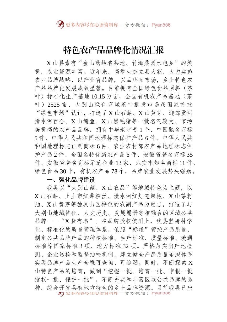 特色农产品品牌化情况汇报.docx_第1页