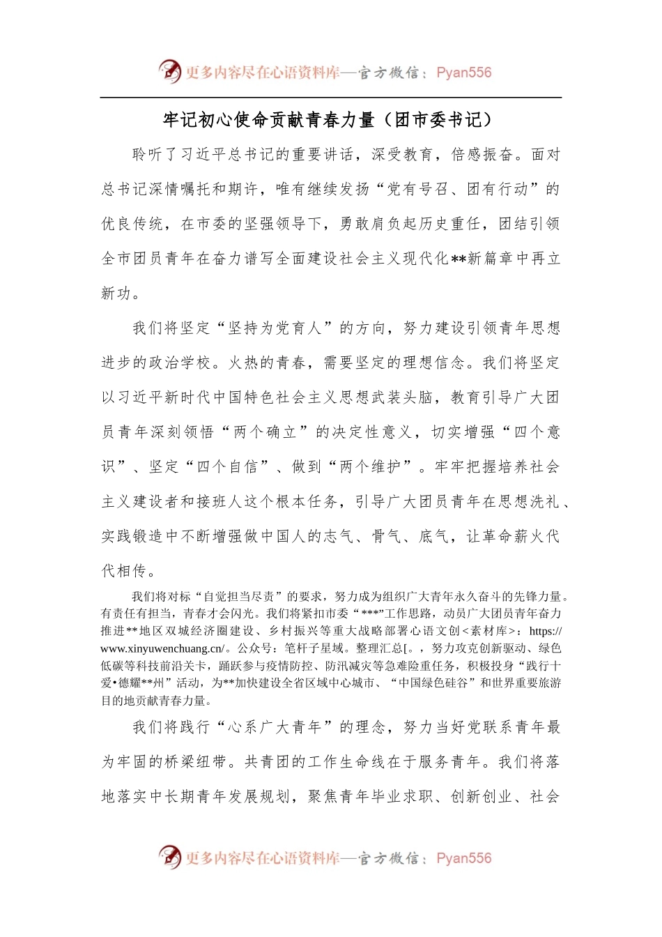 牢记初心使命贡献青春力量[团市委书记].docx_第1页