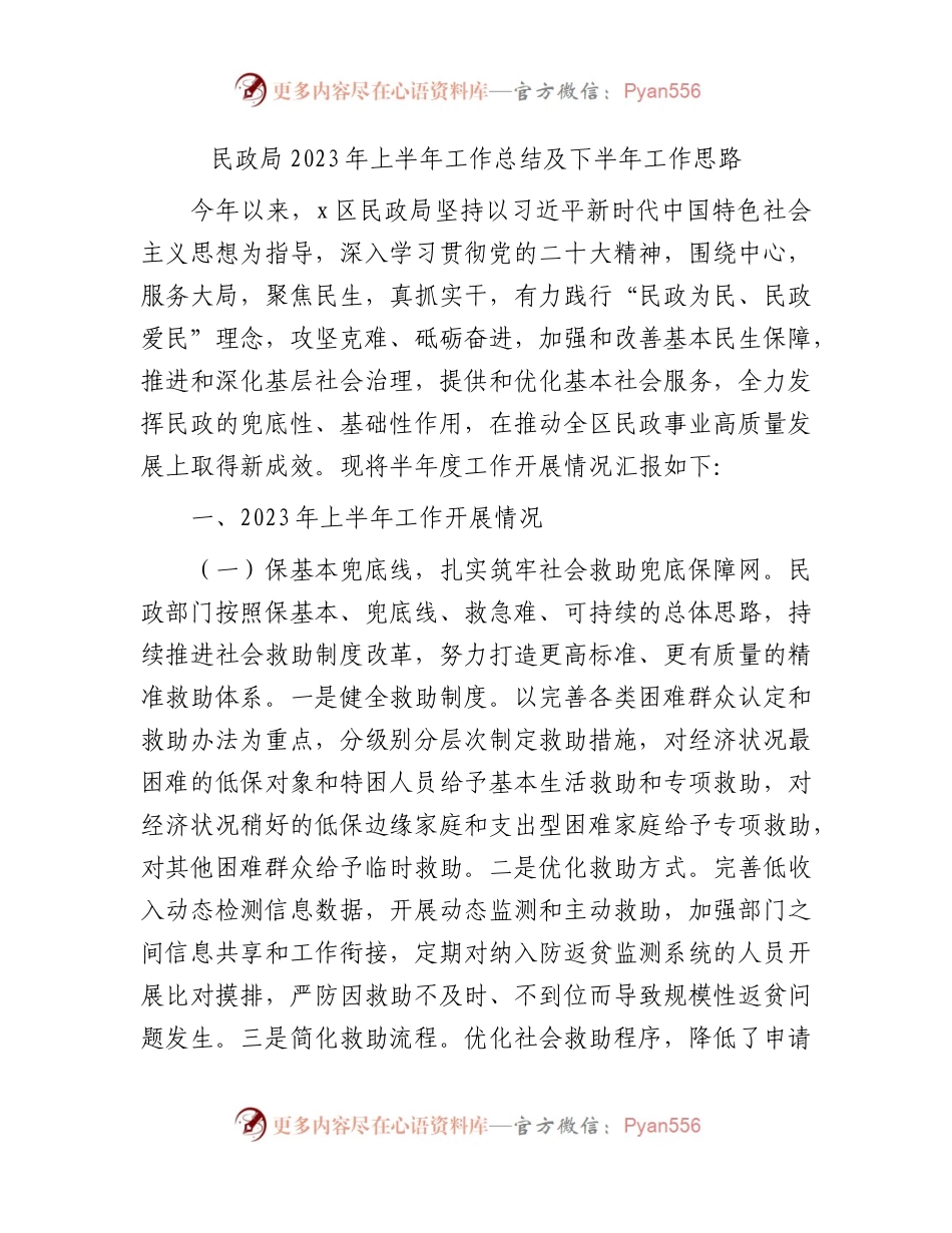 民政局2023年上半年工作总结2.docx_第1页