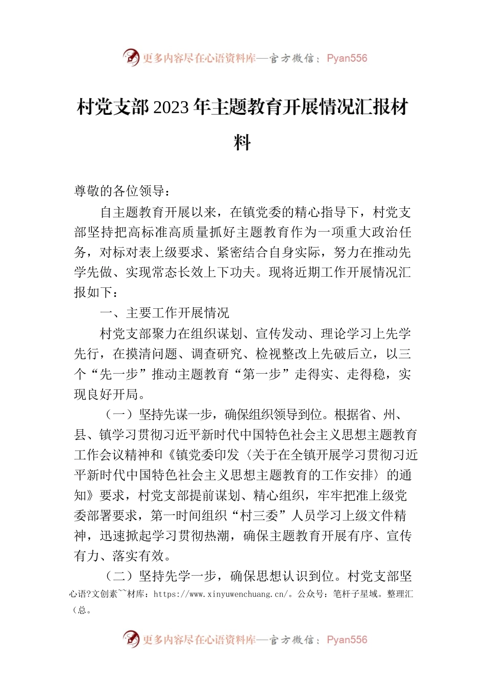 村党支部2023年主题教育开展情况汇报材料.docx_第1页