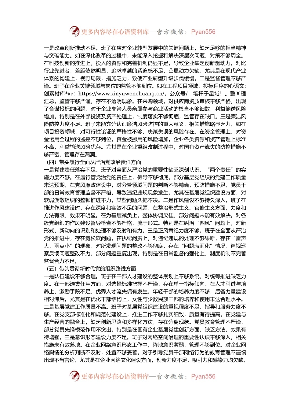 某国企班子2024年度民主生活会个人对照检查材料.docx_第2页