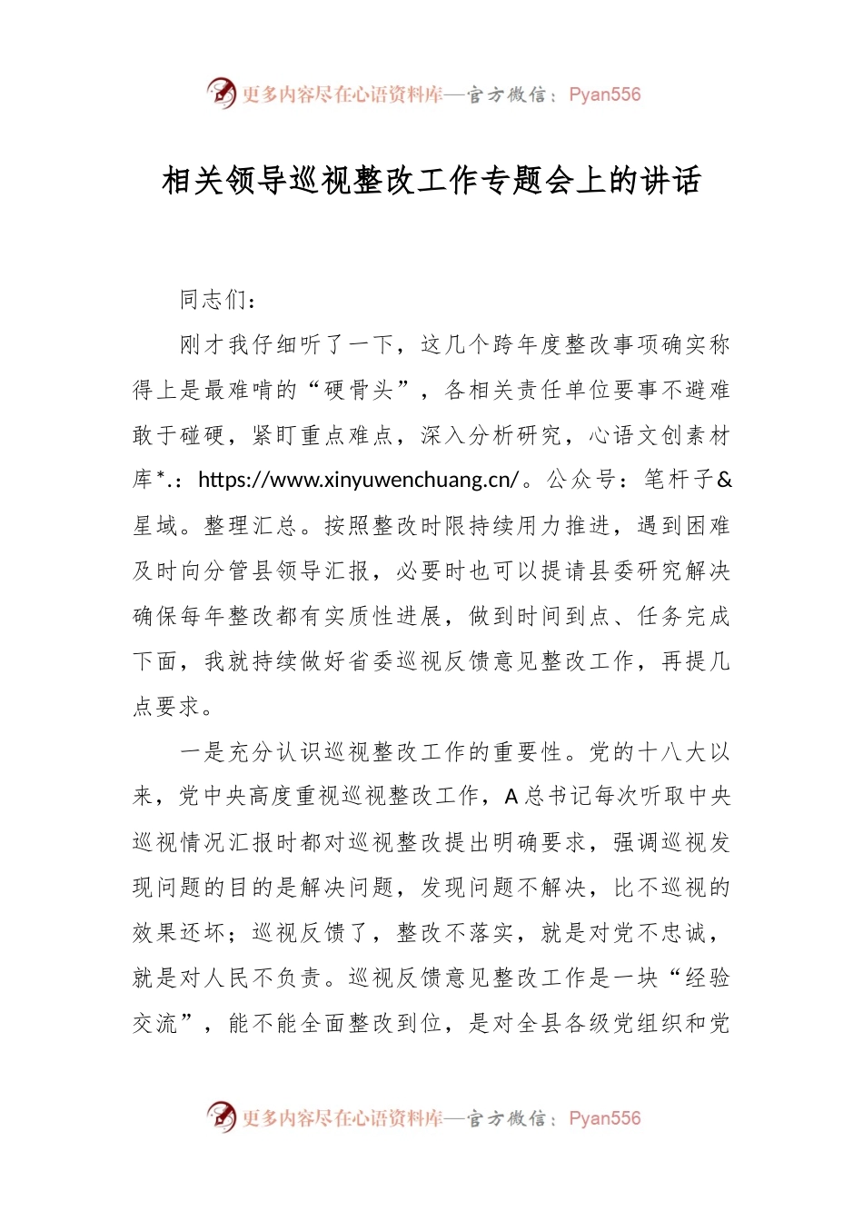 相关领导巡视整改工作专题会上的讲话.docx_第1页