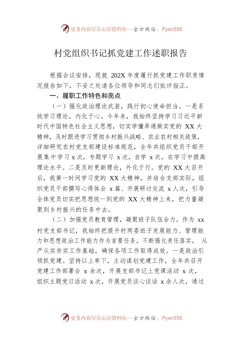 村党组织书记抓党建工作述职报告.docx_第1页