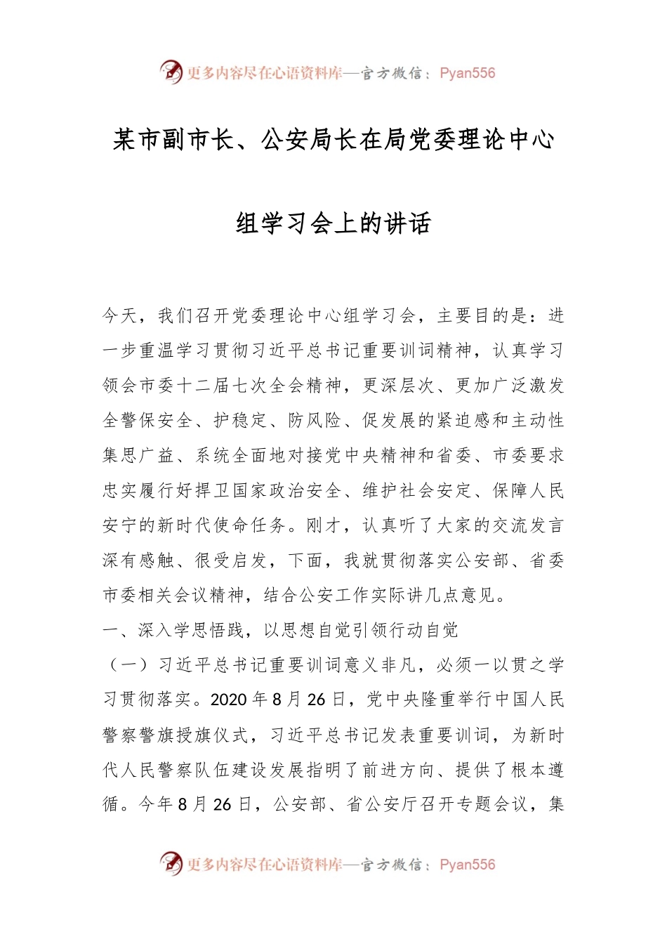 某市副市长、公安局长在局党委理论中心组学习会上的讲话.docx_第1页