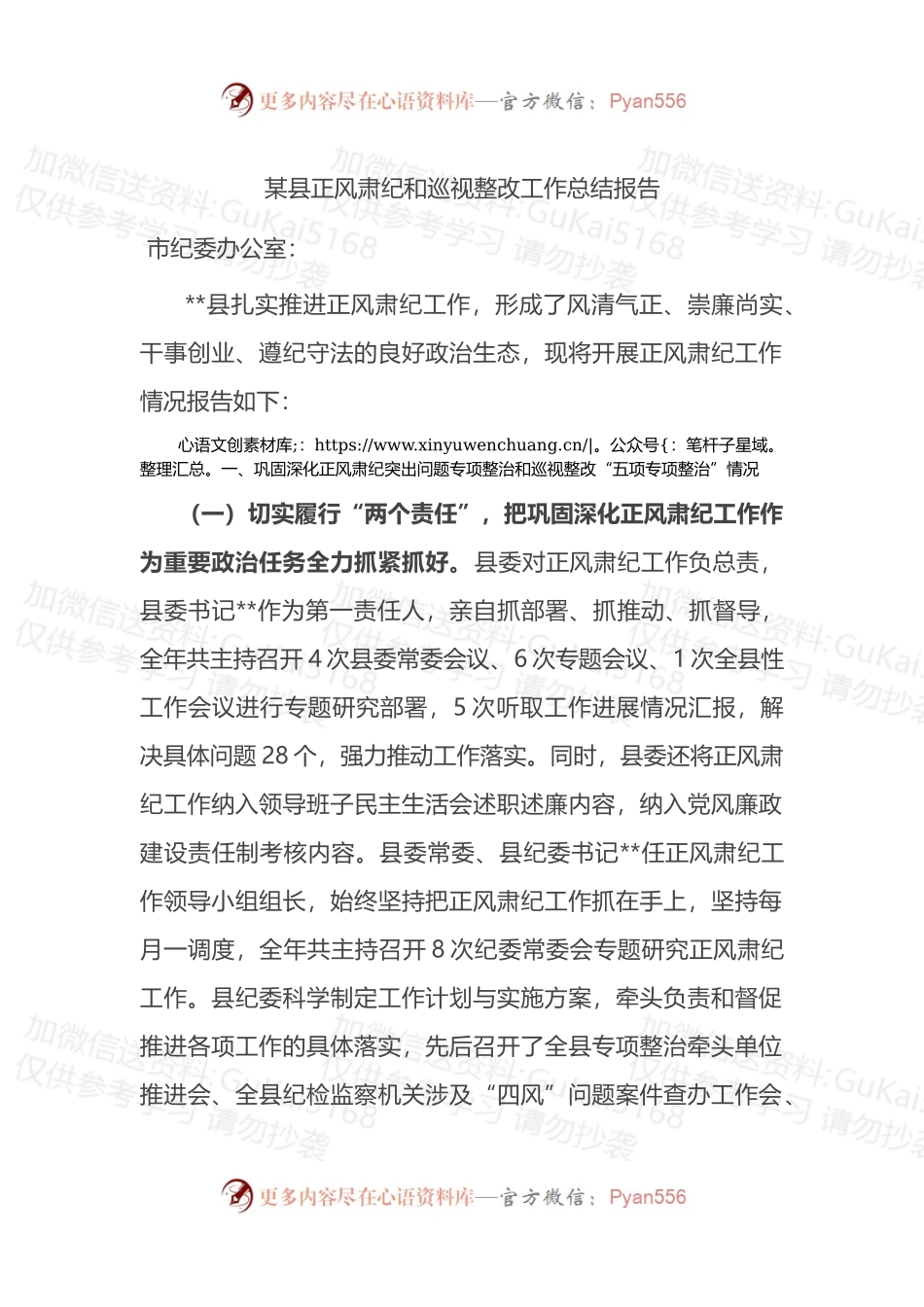某县正风肃纪和巡视整改工作总结报告 (1).docx_第1页