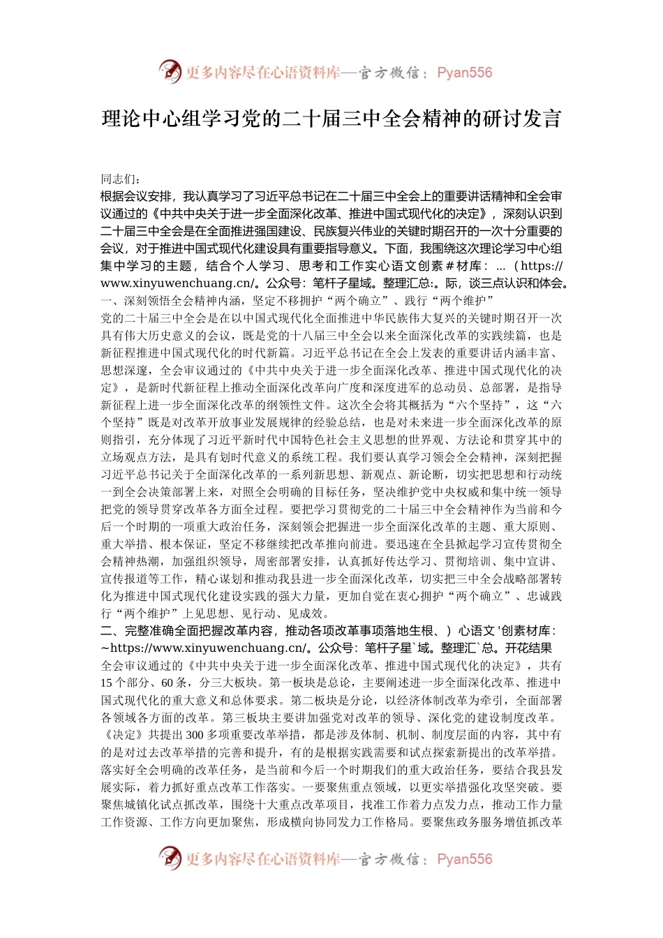 理论中心组学习党的二十届三中全会精神的研讨发言.docx_第1页