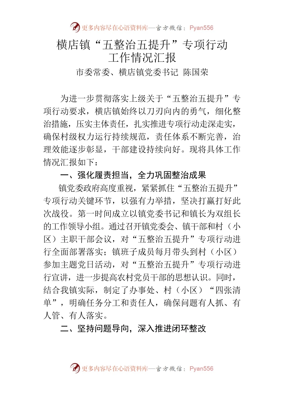 横店镇“五整治五提升”专项行动工作座谈会发言材料(1).docx_第1页