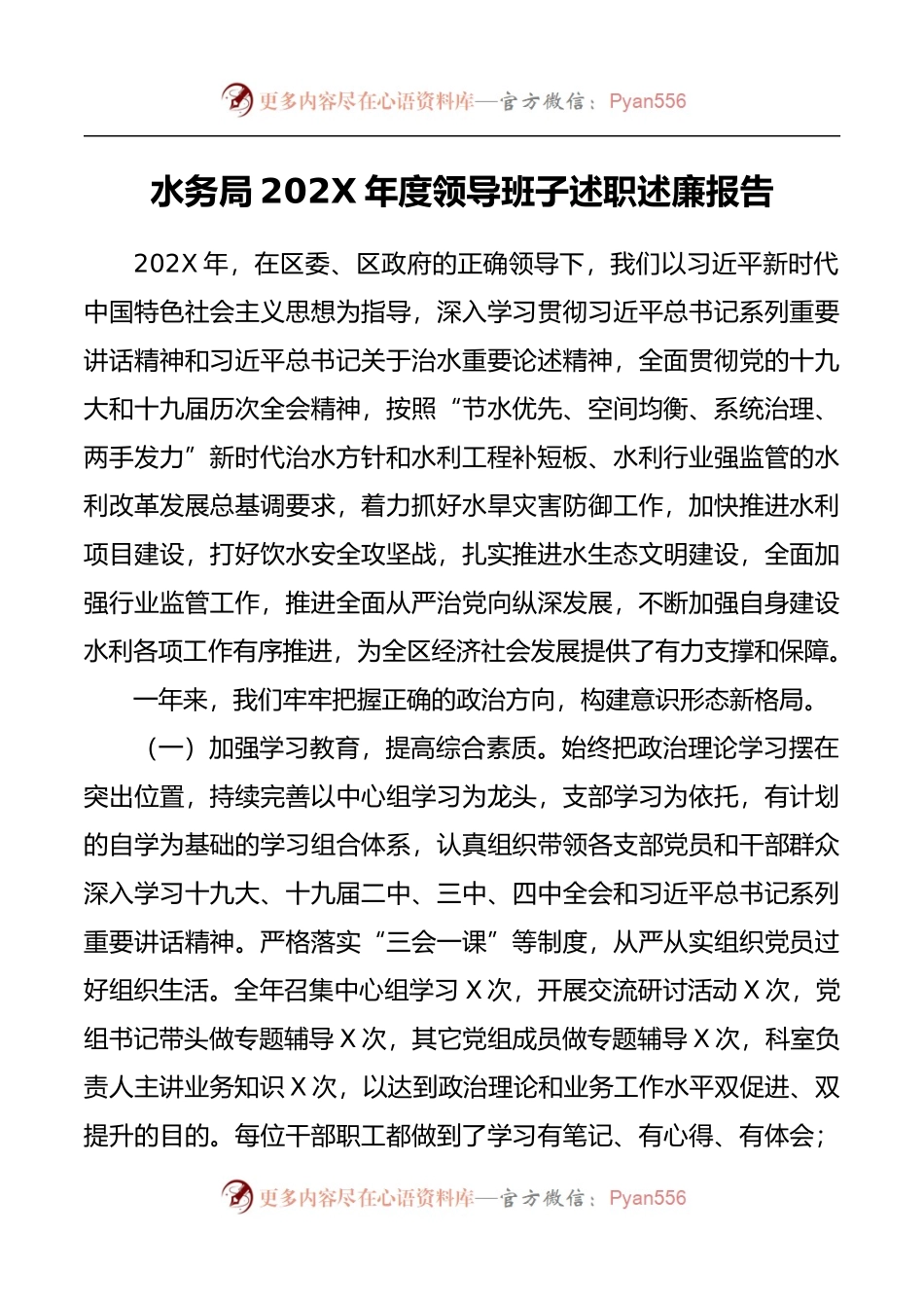 水务局202X年度领导班子述职述廉报告.docx_第1页