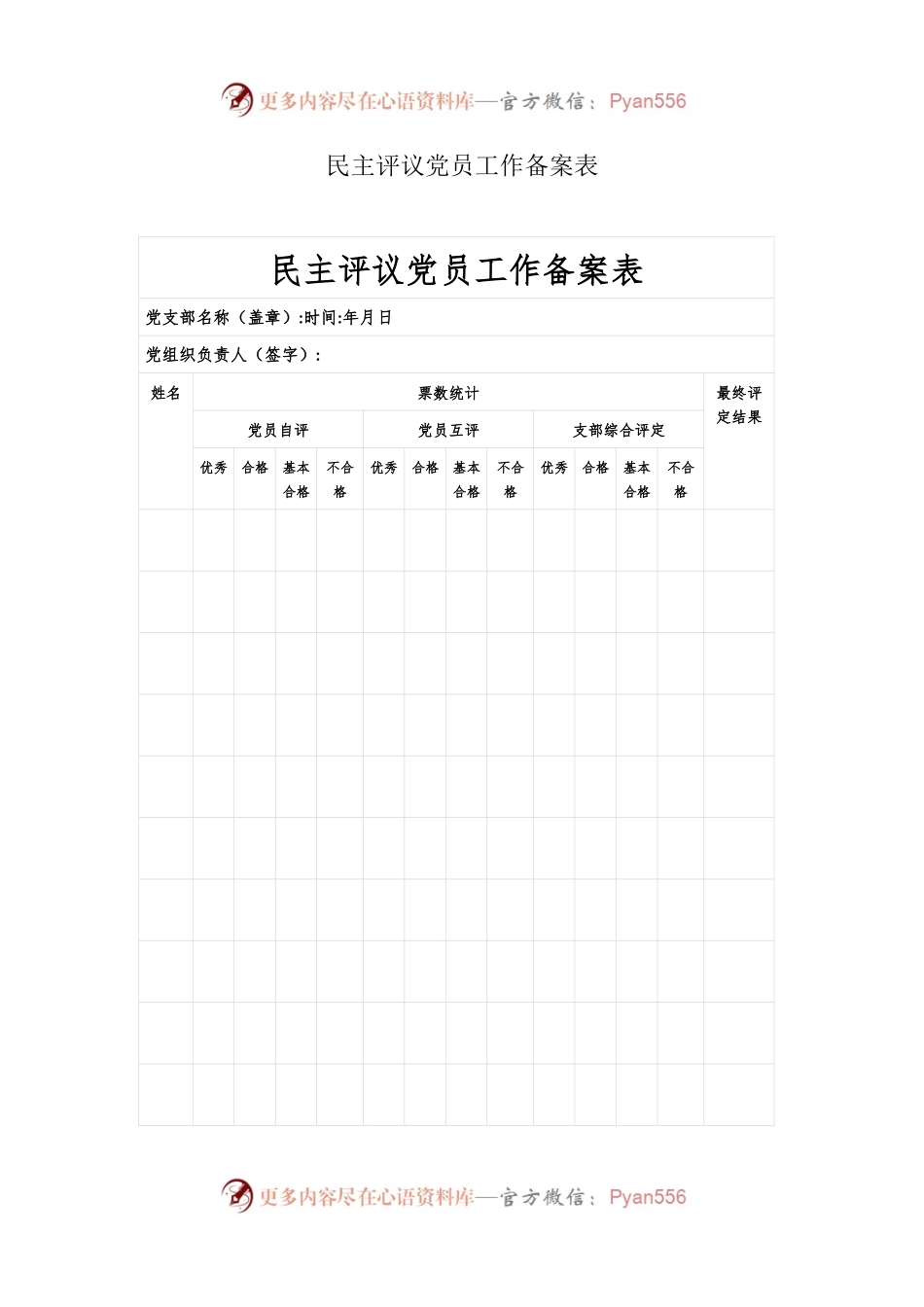 民主评议党员工作备案表.docx_第1页