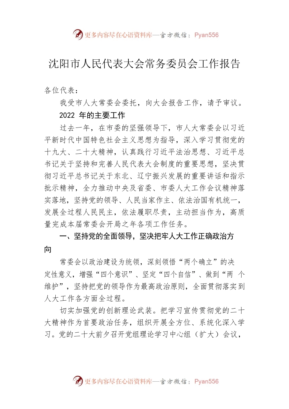 沈阳市人民代表大会常务委员会工作报告（20230110）.docx_第1页