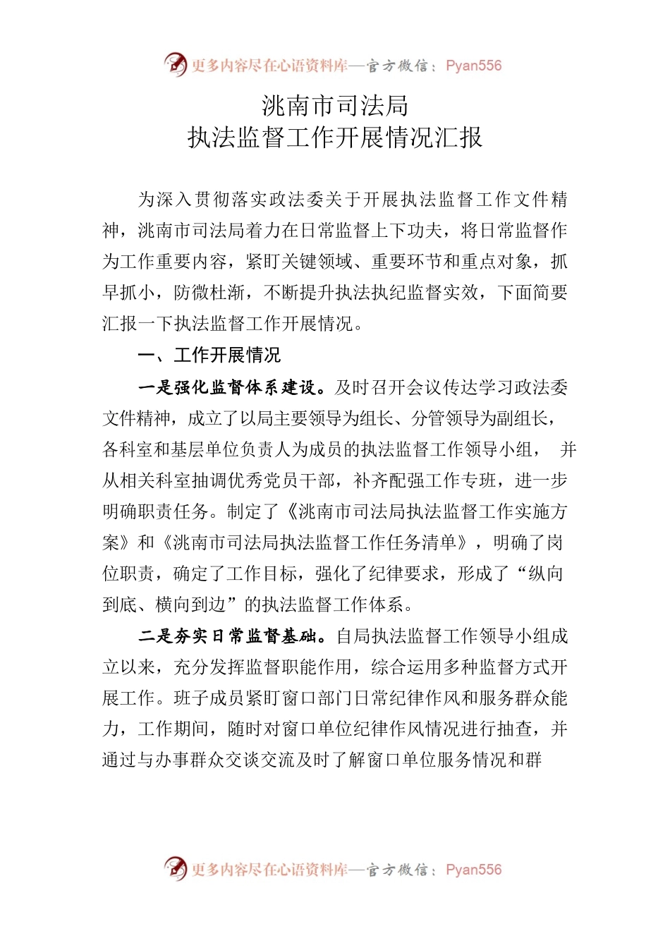 洮南市司法局执法监督工作开展情况报告.docx_第1页