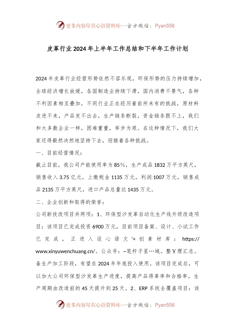 皮革行业2024年上半年工作总结和下半年工作计划.docx_第1页