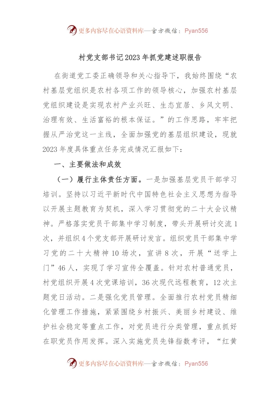 村党支部书记2023年抓党建述职报告.docx_第1页