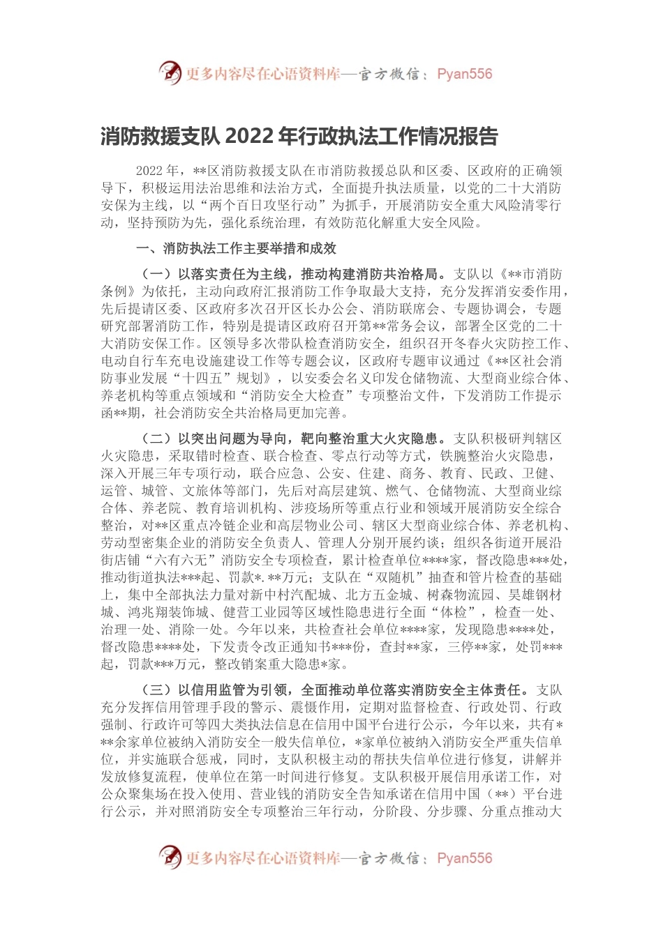 消防救援支队2022年行政执法工作情况报告.docx_第1页