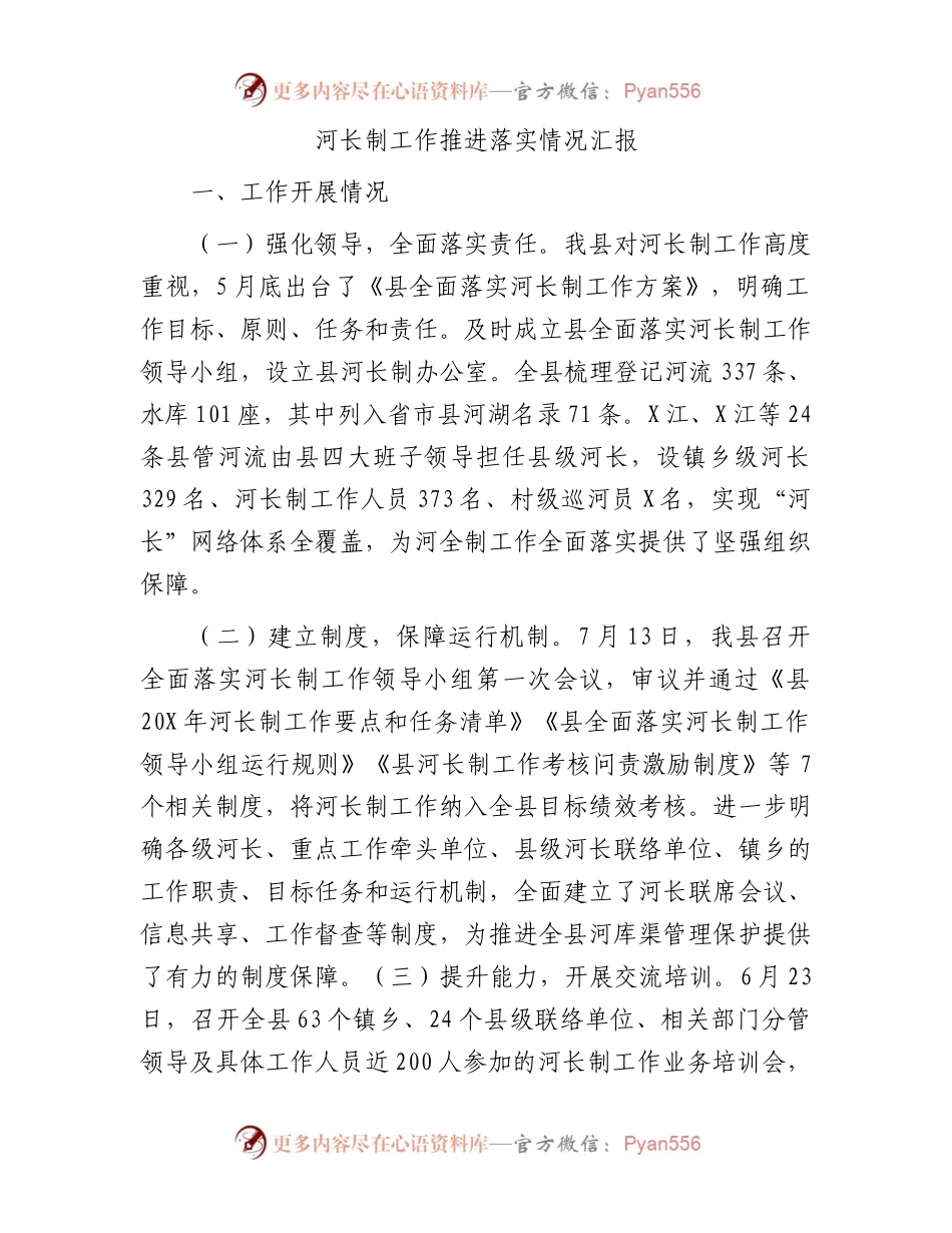 河长制工作推进落实情况汇报.docx_第1页