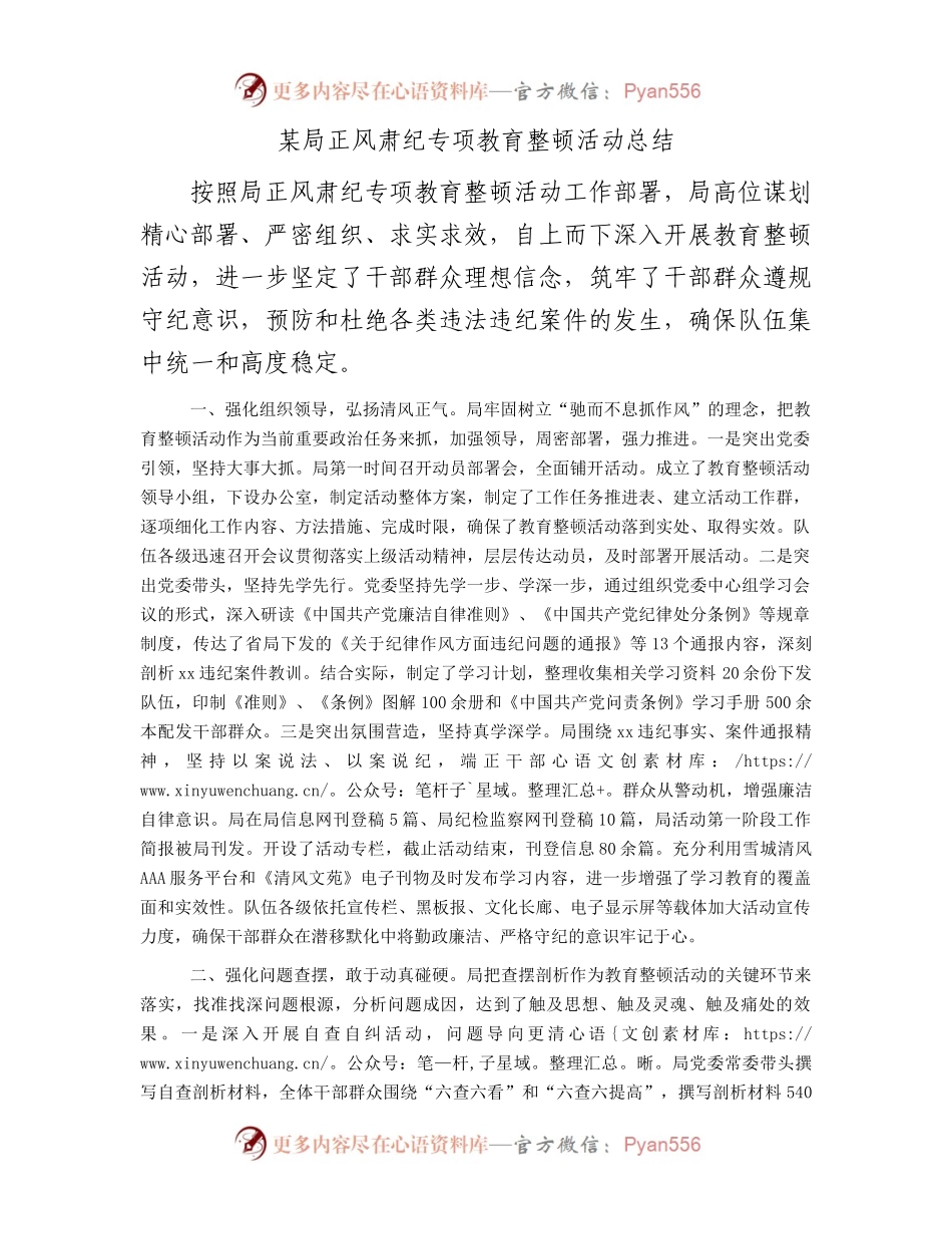 某局正风肃纪专项教育整顿活动总结.docx_第1页