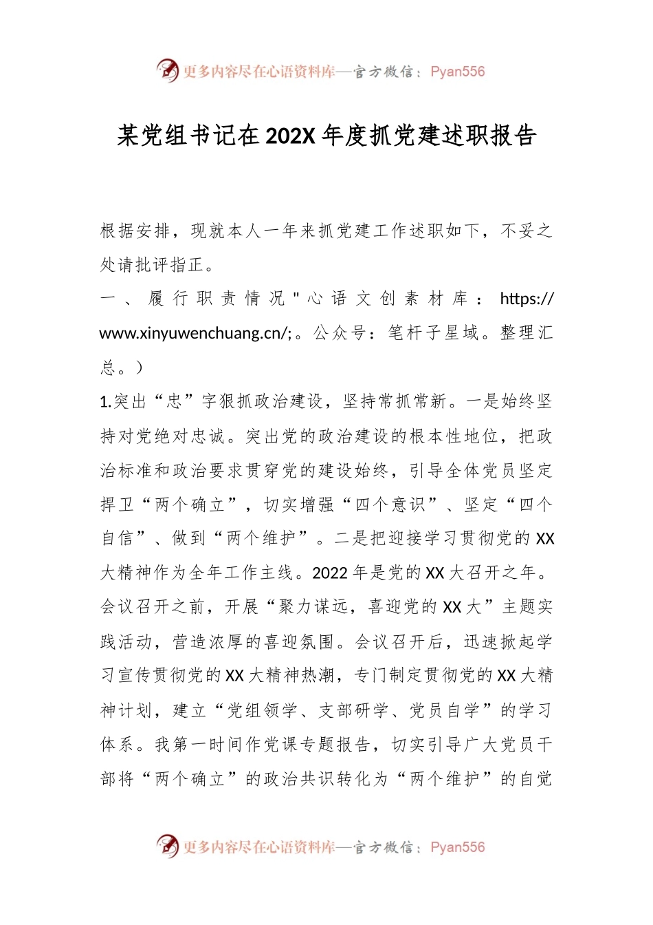 某党组书记在202X年度抓党建述职报告.docx_第1页