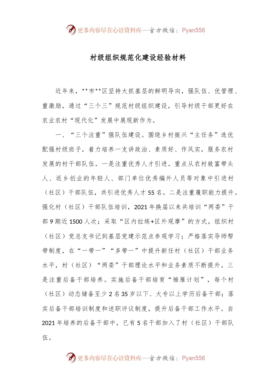 村级组织规范化建设经验材料.docx_第1页