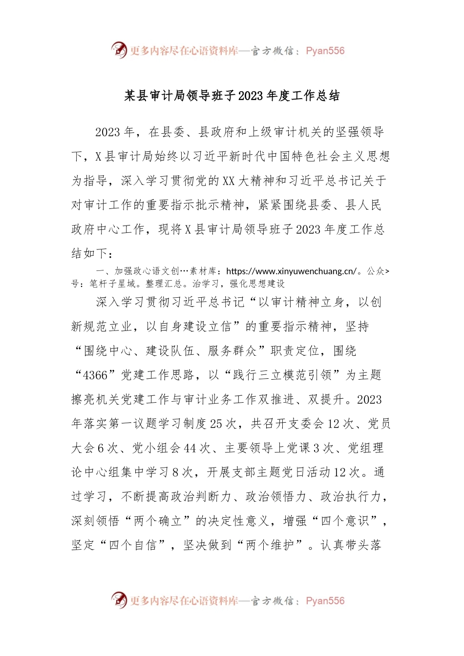 某县审计局领导班子2023年度工作总结.docx_第1页