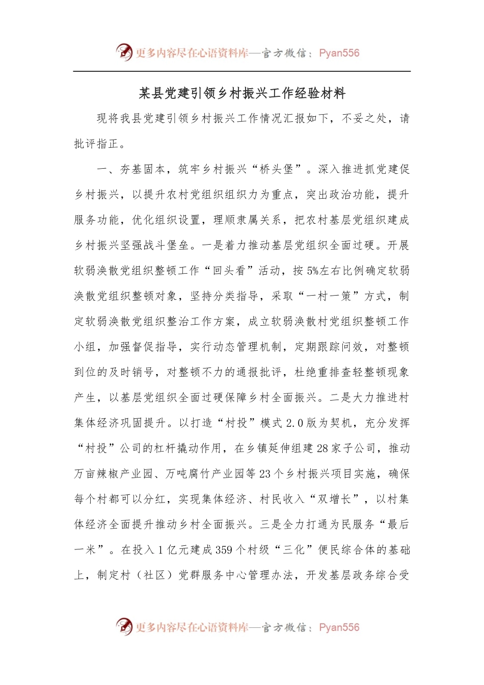 某县党建引领乡村振兴工作经验材料.docx_第1页