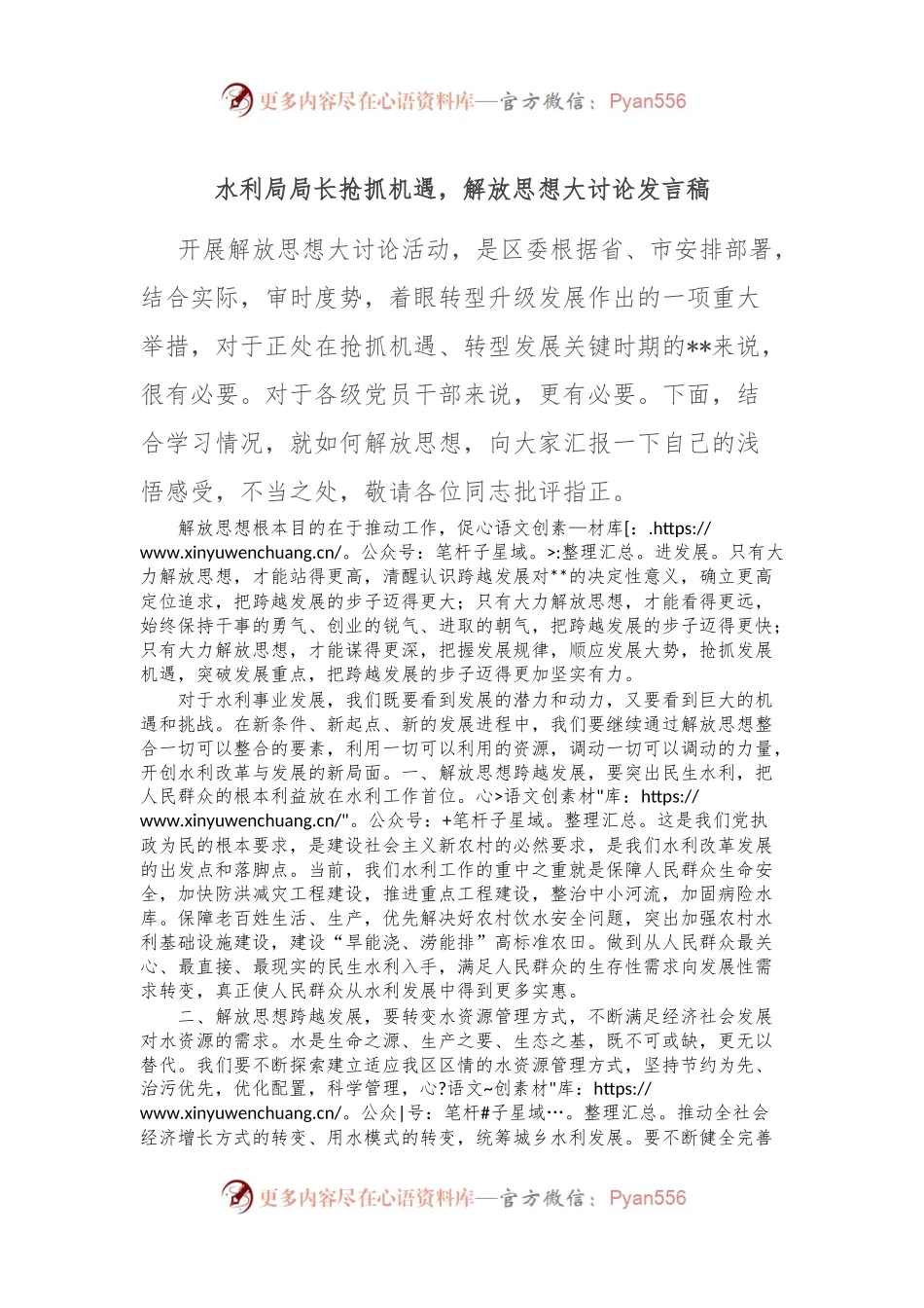 水利局局长抢抓机遇，解放思想大讨论发言稿.docx_第1页