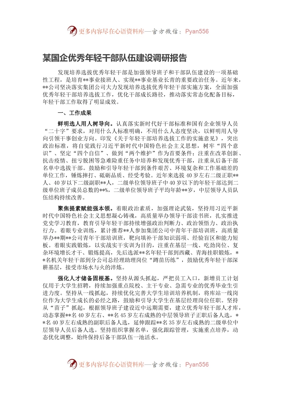 某国企优秀年轻干部队伍建设调研报告.docx_第1页