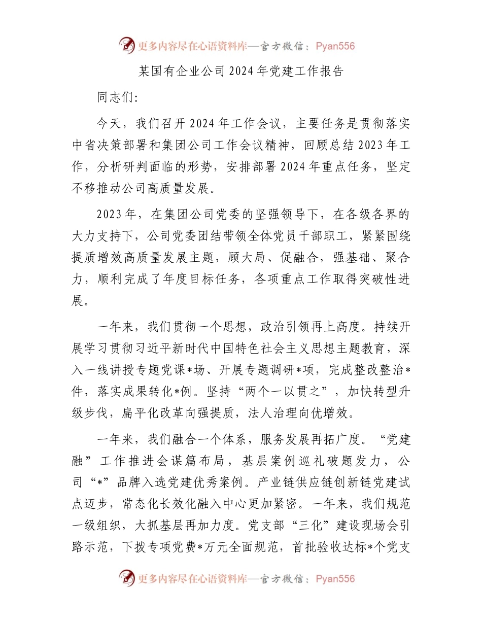 某国有企业公司2024年党建工作报告.docx_第1页